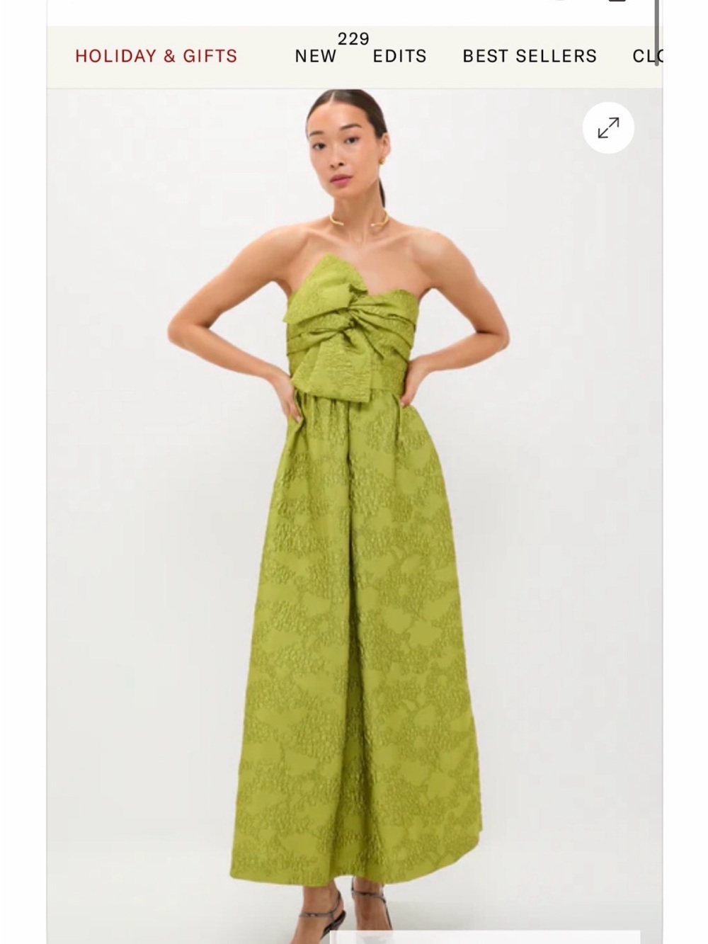 Tuckernuck Brocade Metallic Strapless Kathleen Gown in lentil sprout,🌱 sz 6